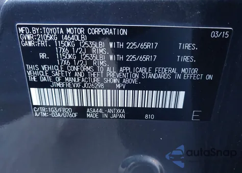 2015 Toyota Rav4 Le z USA, uszkodzony, nr VIN JTMBFREVXFJ026298